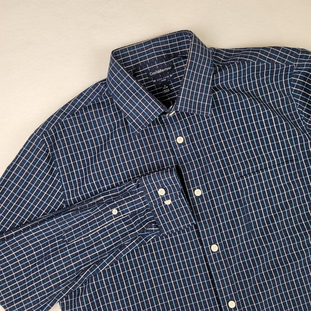 Croft & Barrow Men's Blue Plaid Button Down Long Sleeve Shirt Easy Care 17-34/35